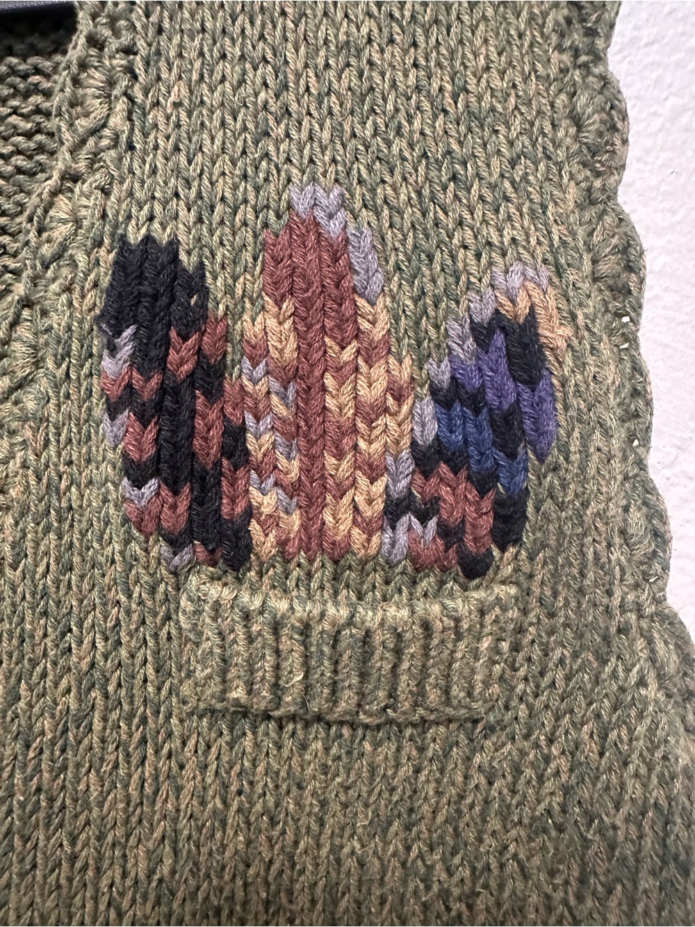 Hand-Embroidered Olive V-Neck Sweater Vest - Picture 7 of 8